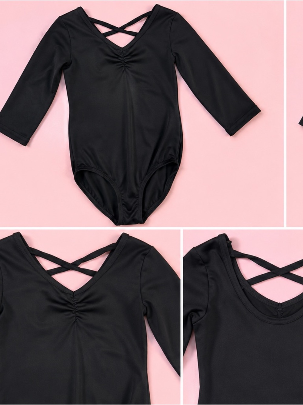 Danskin Now Black Long Sleeve Crisscross Back Dance Leotard Bodysuit